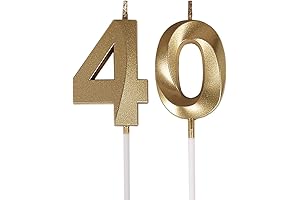 Bailym 40th Birthday Candles, Gold Number 40 Cake Topper for Birthday Decorations Party Decoration