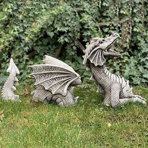Owill Large Gothic Dragon Statue Garden Decor - The Dragon of Castle Moat Lawn Statue, Garden Sculptures & Statues, Dragon Lawn Ornaments Decorations for Garden Patio Yard (Grey)