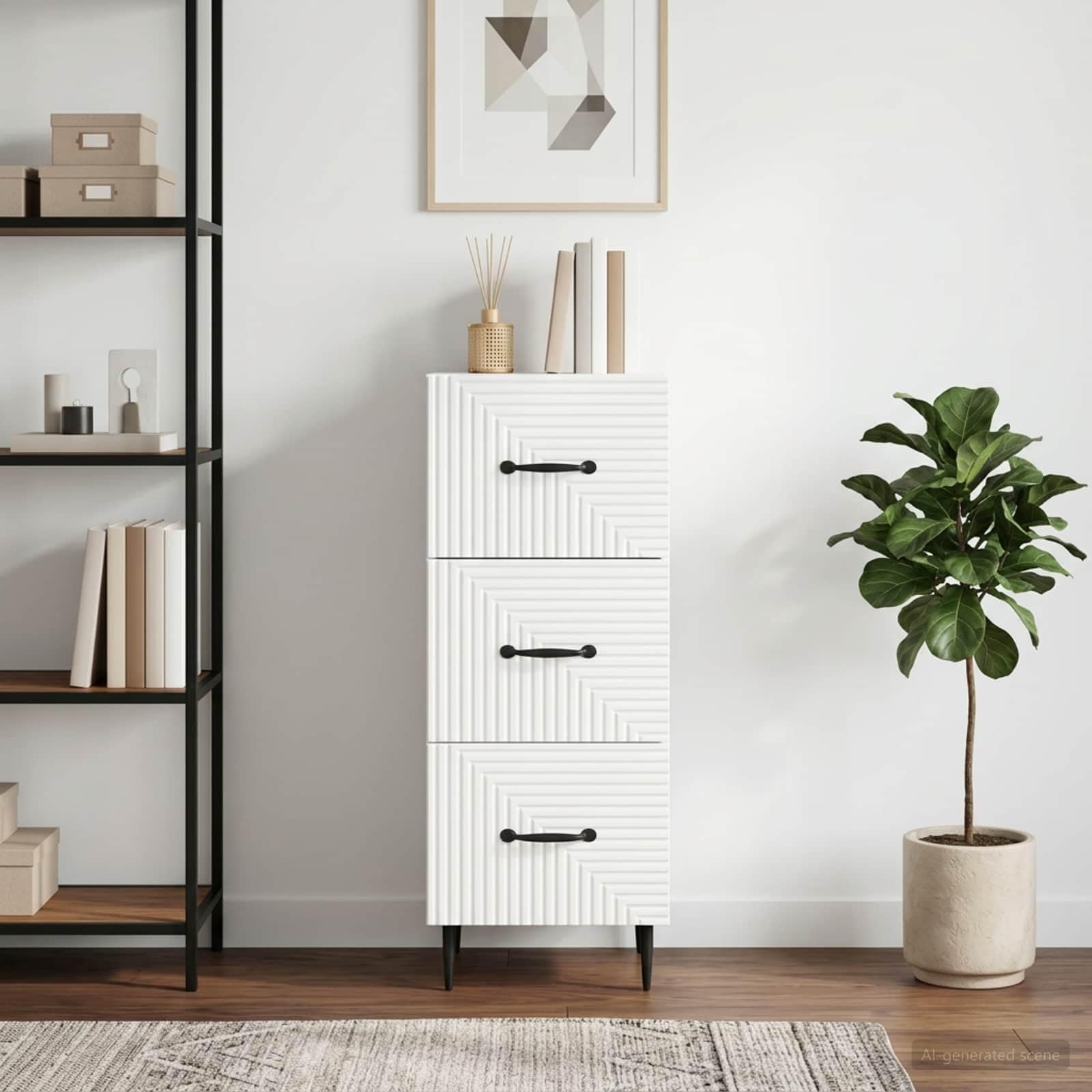 Cassettiera in legno bianco, 33 x 34,5 x 89,5 cm, 3 cassetti, per ufficio, corridoio, cantina, garage, officina, per riporre in ordine