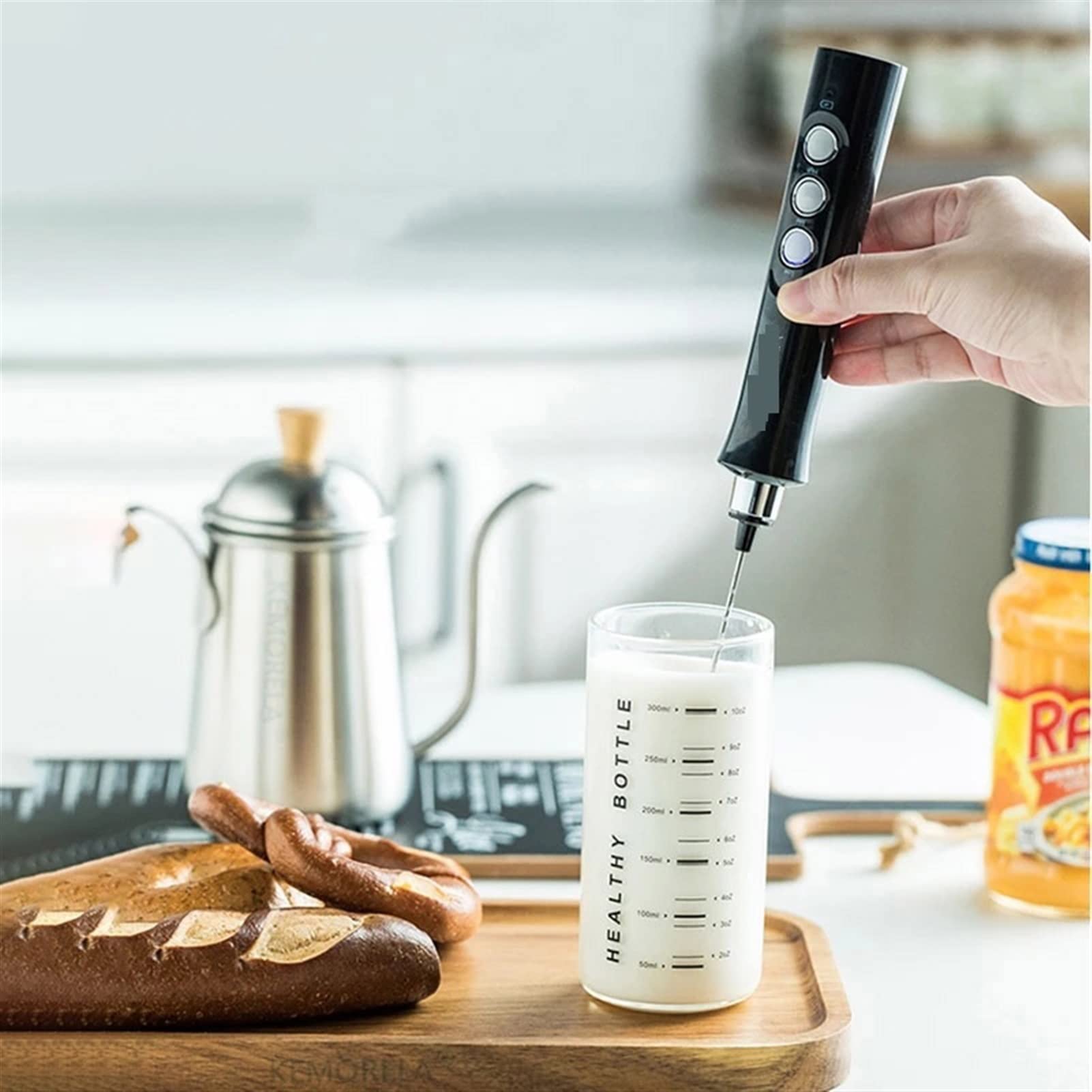 Mezclador de Mano inalámbrico Mildeo eléctrico Froth Foam Maker Mixer Coffee Bebida Drunking Wand 3 en 1 Portátil Recargable Handheld Hogar High Speed (Color : B-Black)