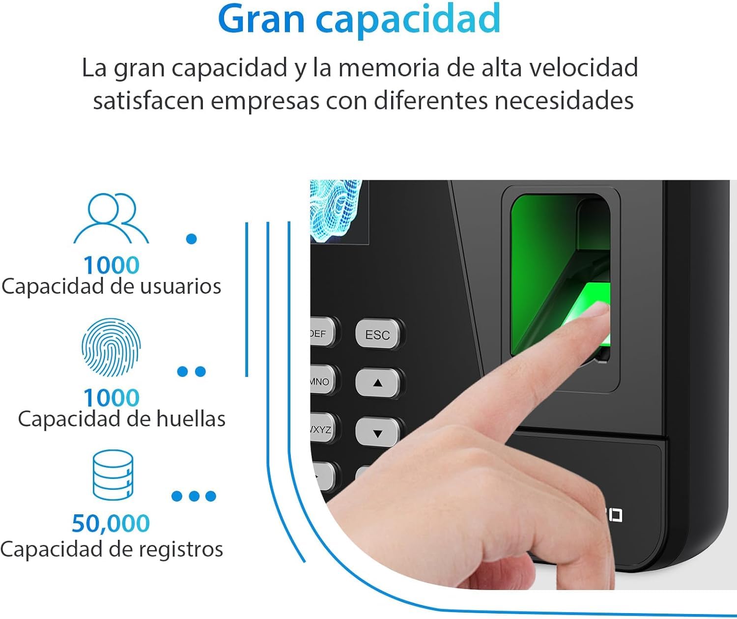 NGTeco Control Horario Empleados con Instalación Sencilla para Pequeñas Empresas en España, Funciona sin Internet, Cálculo Automático y Reloj Fichar con Huella AS10 (Sin Cuota Mensual)