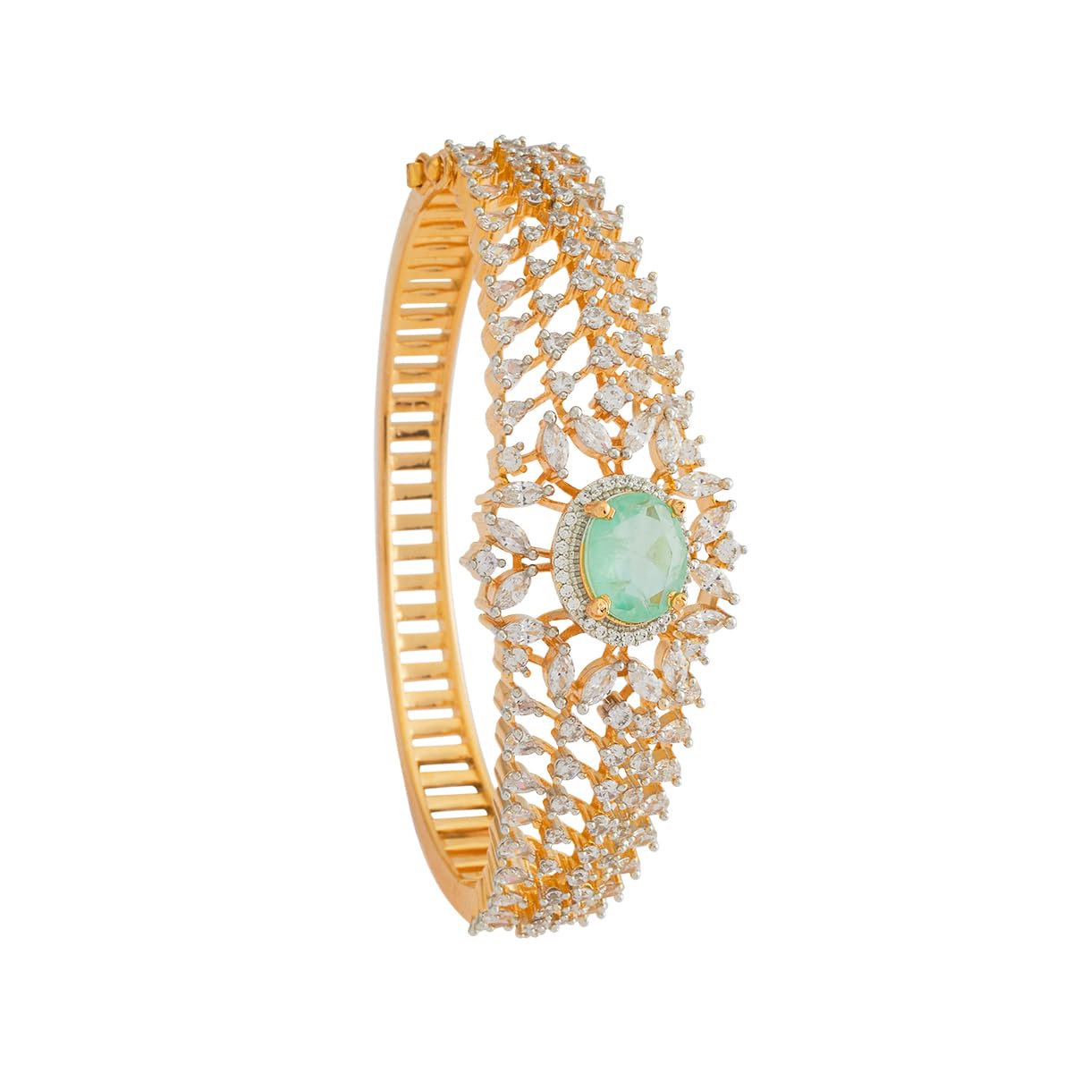 Fashion Jewellery Mint Rodium-Gold Polished Zircon Kada With Locking System |Best For Gifting, Bride, Bridemaids & Special Occasion | Zircon Kada For Women - 427450