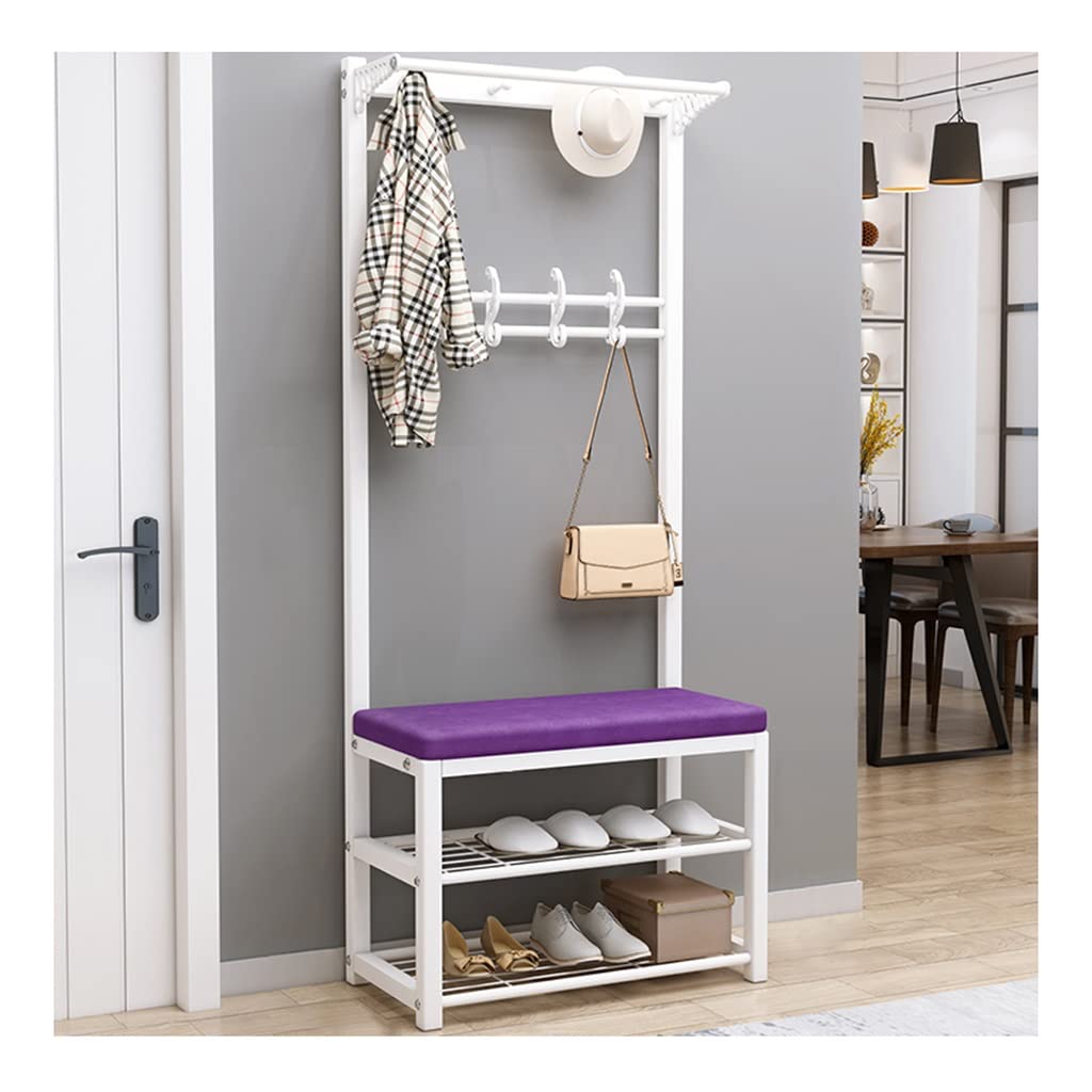Garment Rail Exquisite Clothes Rail Rack With Shoe Bench Coat Rack With 12 Hooks And 2 Hanging Rods