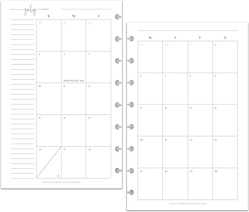 BetterNote July 2023 - June 2024 Academic Monthly Calendar Refill for Disc Notebook, School Dates, Fits Levenger Circa, Happy Planner, Arc, TUL