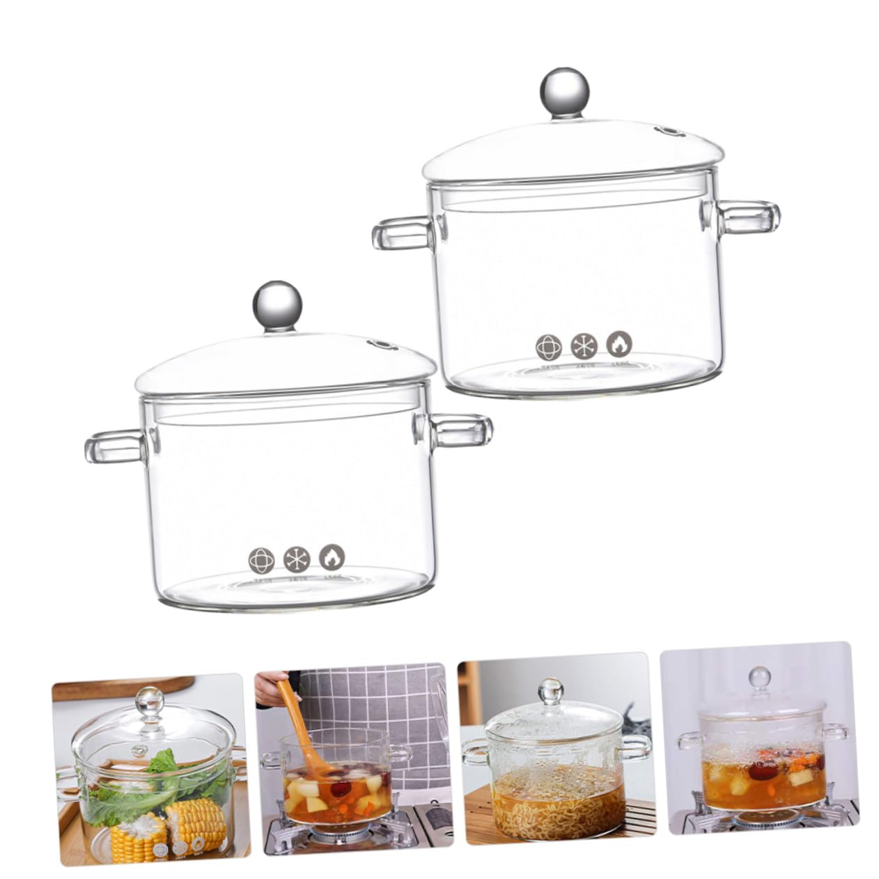 2 Stück Teiliges Hitzebeständiges Glas kochgeschirr mit Deckel Transparenter Suppentopf für Nudelgerichte und Suppen Schnelles Erhitzen Bruchsicher Vielseitig für Zuhause und