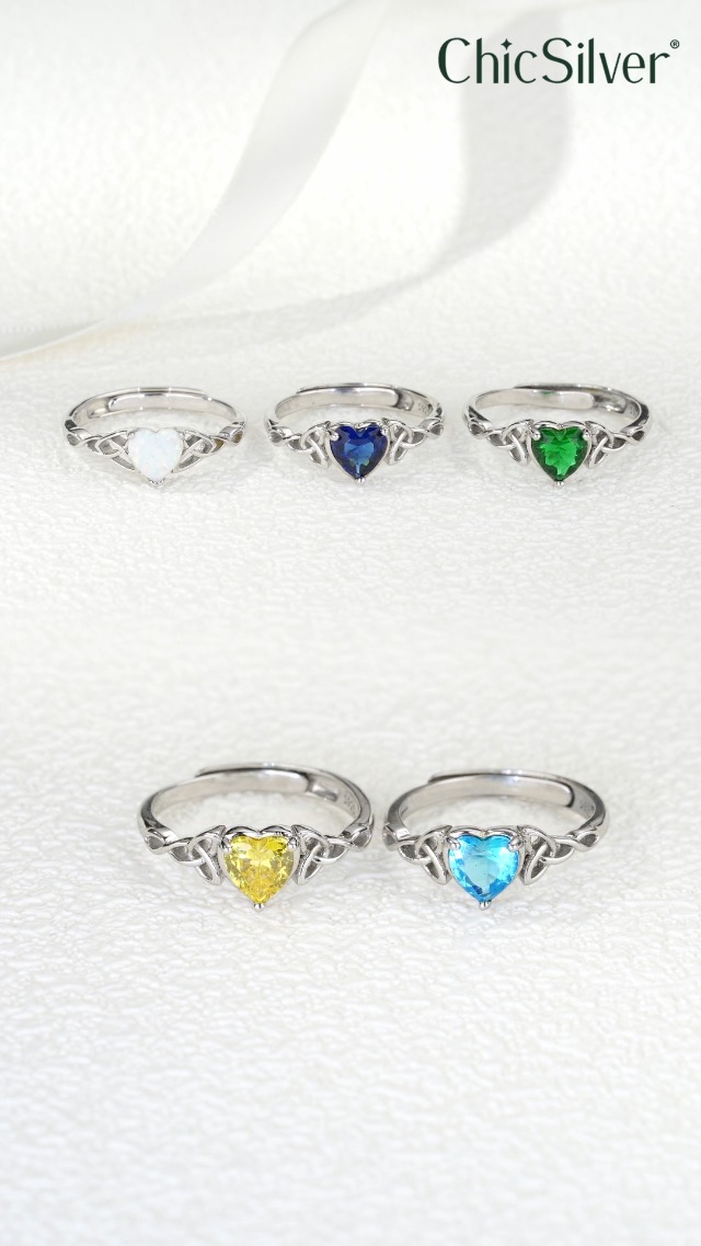 ChicSilver Bague Claddagh Femme Argent 925 Ouverte Réglable Avec Pierre De Naissance - Bijou Fantaisie Élégant