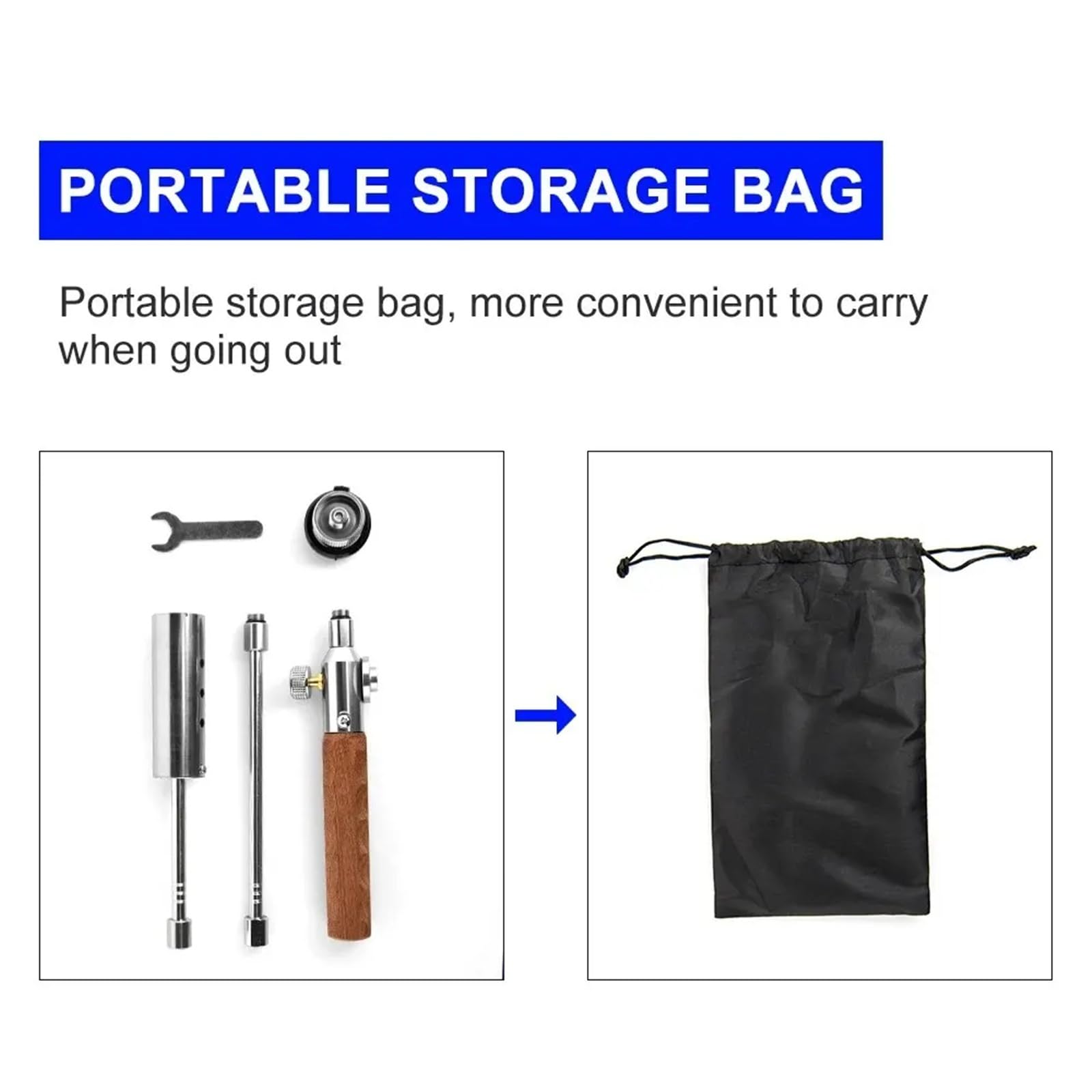 Quemador portátil con mango de madera para camping, barbacoa, tanque de gas, pistola pulverizadora, kit de estufa desmontable