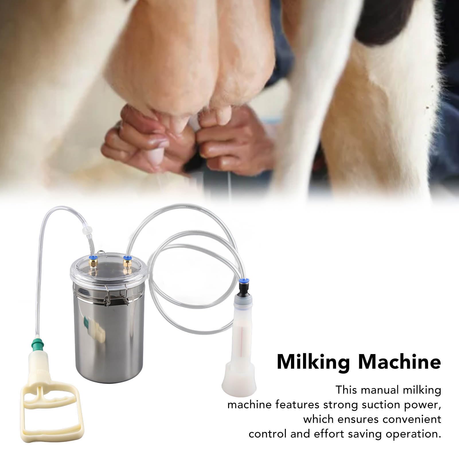 Generic Manuelle Melkmaschine, 2 L, Tragbares Melkset aus Edelstahl mit Starkem, Transparentem Saugdeckel für den Heimmelkbetrieb auf Dem Bauernhof