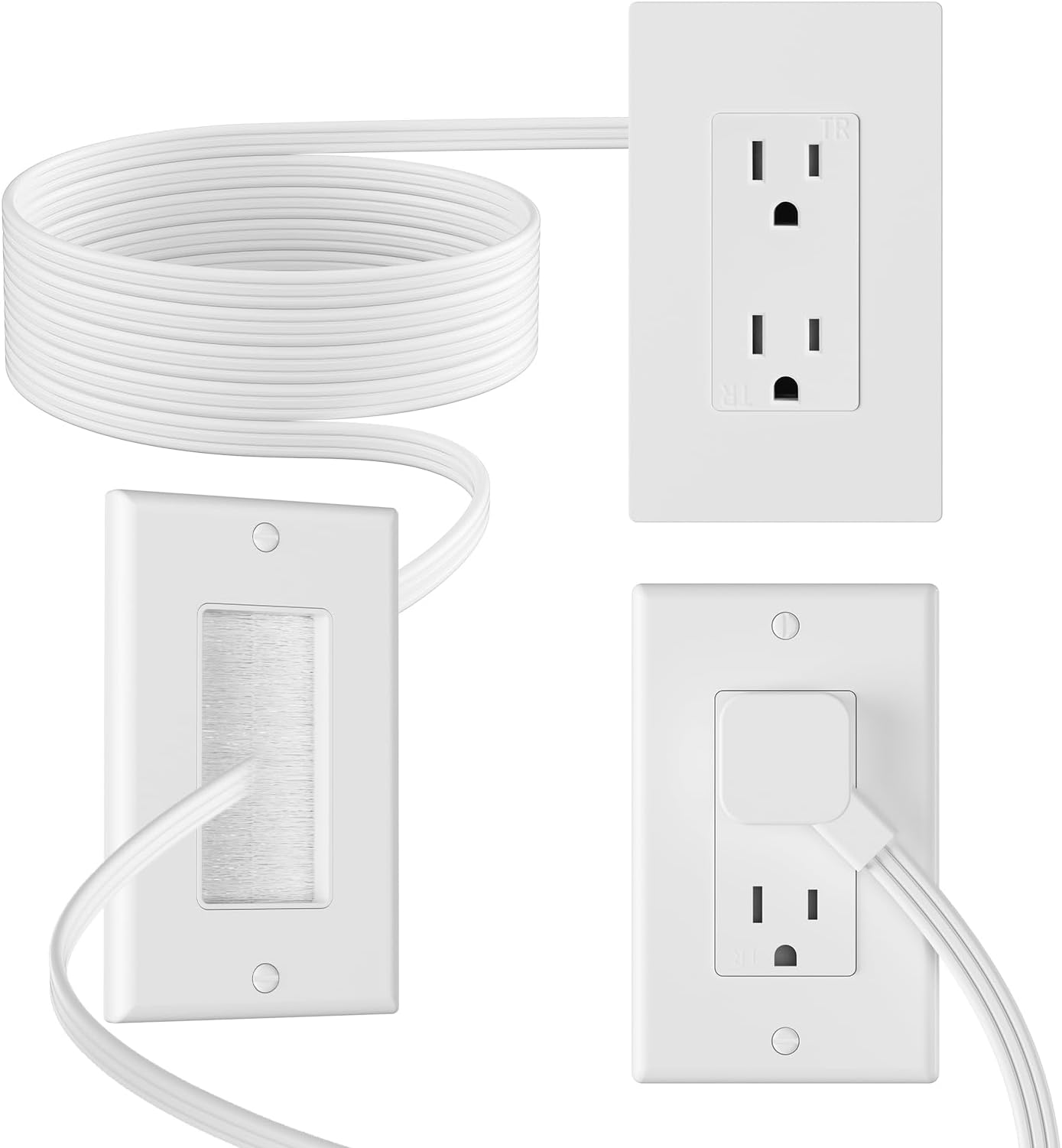 in Wall Cable Management Kit,2 AC Outlets Relocation Kit,Power Extender for Unreachable Outlets,7.8ft in Wall Outlet Extender for TV,Sofa,Desks,Nightstands,Home Theater Cords Organizer