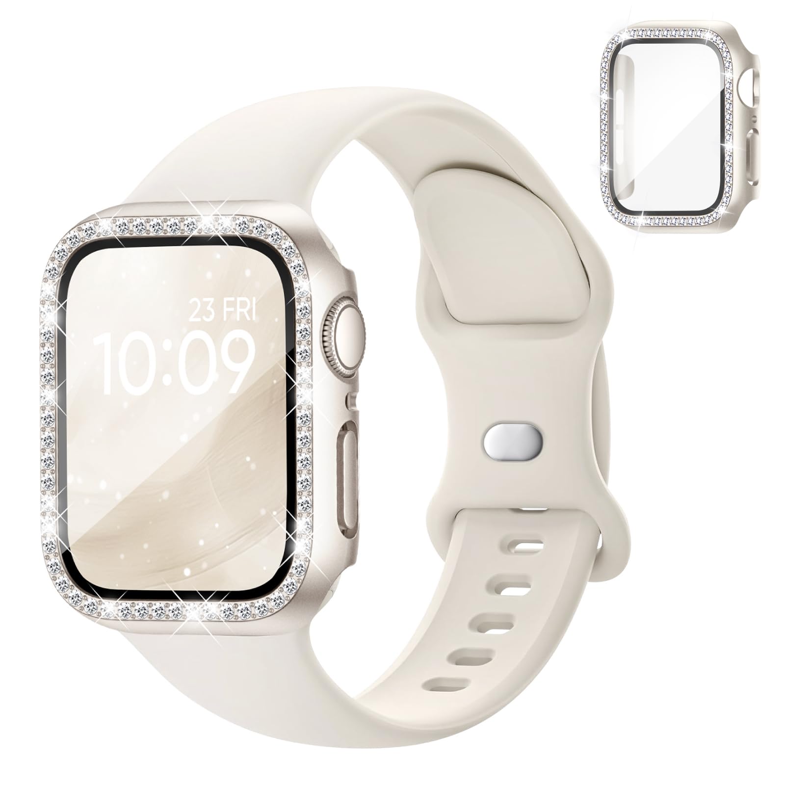 Silicone Band and Case Compatible with Apple Watch Bands for Women 40mm 44mm 41mm 45mm 42mm 46mm, Sport Strap with Bling Diamond Screen Protector Cover for iWatch Series 11/SE3/10/9/8/7/6/5/4 — view 7