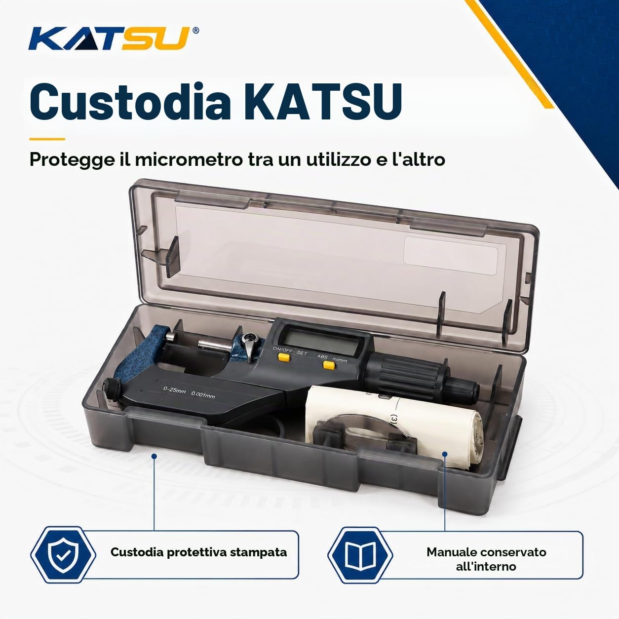 KATSU Micrometro Digitale 0-25 mm / 0-1" Alta Precisione LCD Micrometro Elettronico Esterno Calibro Digitale Millesimale Misura Inch/Metric con Modalità Assoluta e Incrementale 401330A