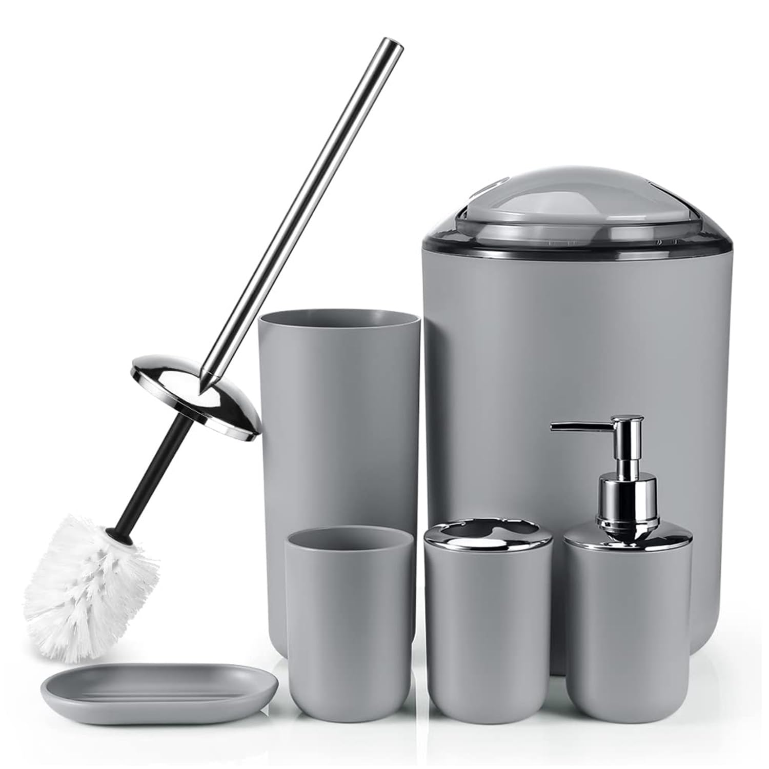 6 pcs Bathroom Accessories Set, Modern Bathroom Decorative Sets, Bath Ensemble Includes Soap Dispenser, Toothbrush Holder, Toothbrush Cup, Soap Dish (grey)