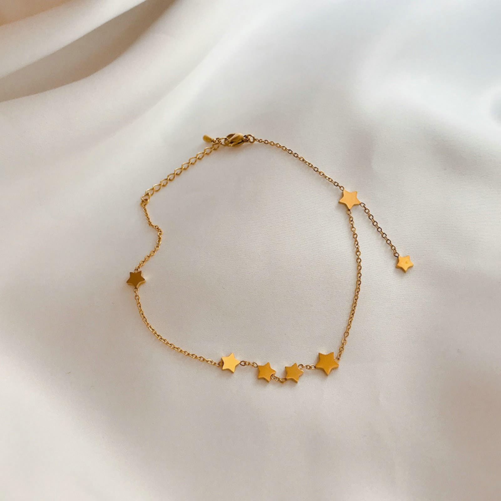 KnSam 18 K Au750 - Cavigliera in oro boho a stella, da donna, estiva, spiaggia, lunghezza 26,5 cm, con confezione regalo, Oro giallo 18 carati (750), Senza zirconi