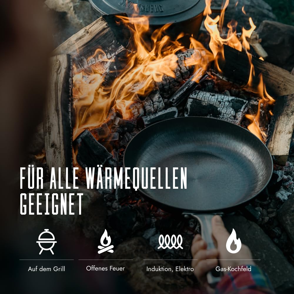 Skottsberg Gusseisen Wok - Ø 34 cm – vorgebrannt & PFAS‑frei, natürlich Antihaft - ideal für Induktion, Gas, Ceran, Grill & Backofen
