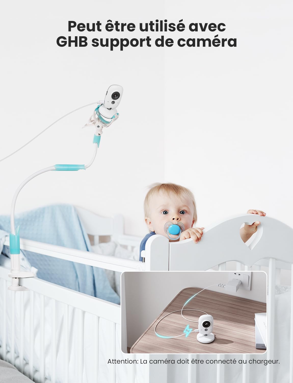GHB Babyphone Caméra 3.2 inches Bébé Moniteur Babyphone Vidéo LCD Couleur Bébé Surveillance 2.4 GHz Communication Bidirectionnelle Vision Nocturne