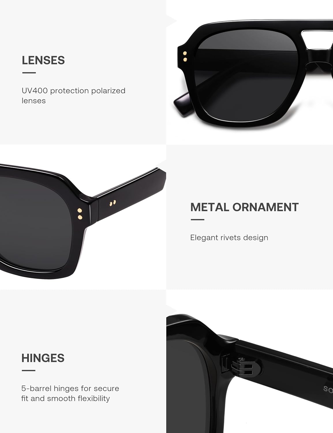 SOJOS Retro Thick Polarized Aviator Sunglasses for Women Men, Large Trendy Bold Square Pilot Shades SJ2385 - Image 5