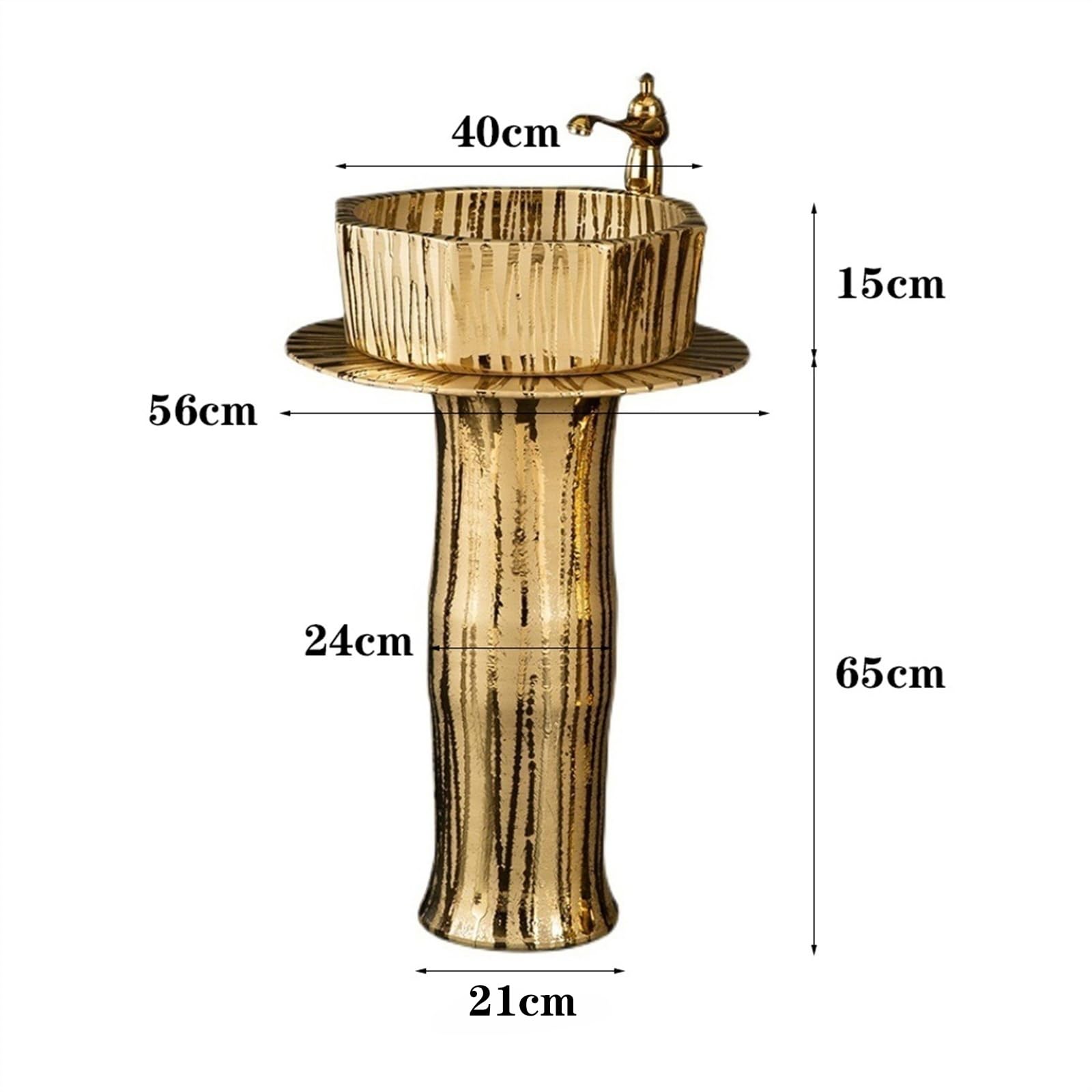 Fregadero de lavabo de pie de 3 piezas, lavabo dorado de lujo con grifo y drenaje y espejo, tamaño A, B-One Size