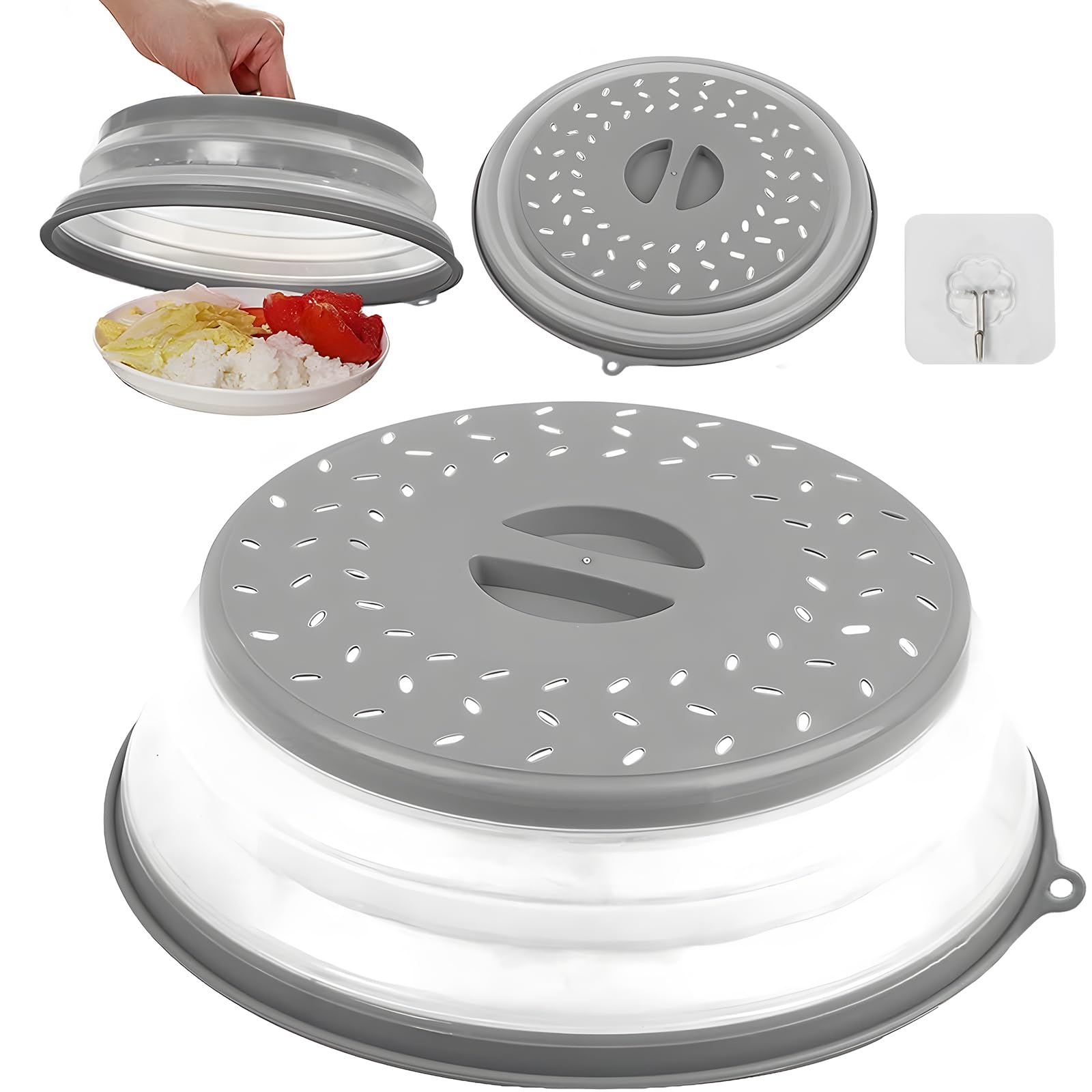 Tapa Microondas Plegable, Libre BPA, Con Asa y Ventilación, Plástico Gris
