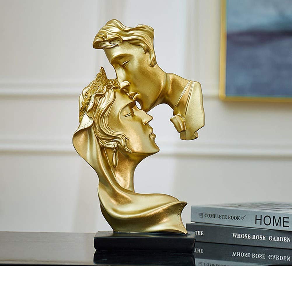 Estatuas de The Kissing Lover adecuadas como regalo de boda, para escritorio, armario, decoración del hogar, 10.2 pulgadas de alto (dorado)