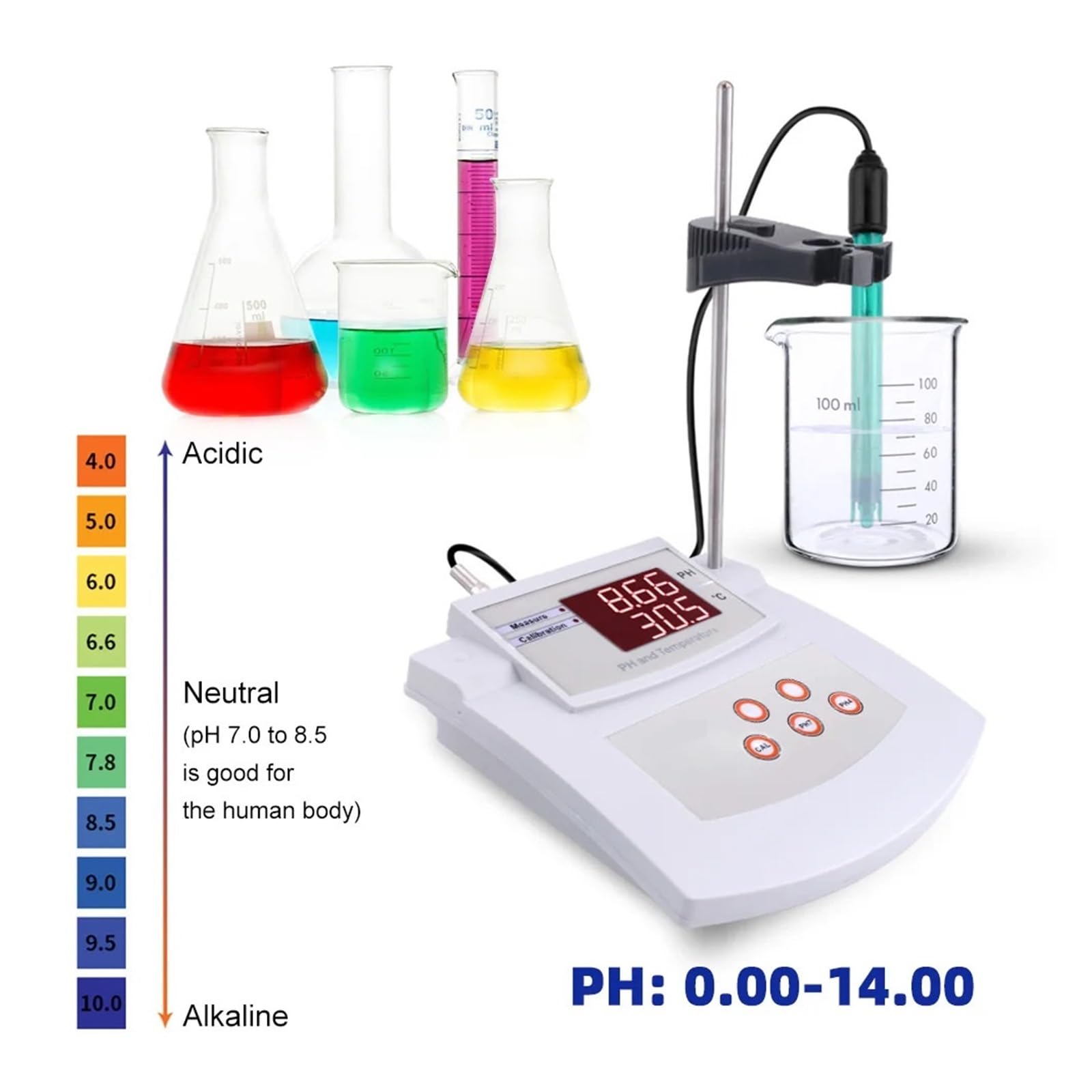 Medidor De PH Escritorio, Laboratorio, Acuario, Piscina, Calibración Automática, Monitor Analizador Calidad Del Agua Y Acidez Amplio Rango NuméRico