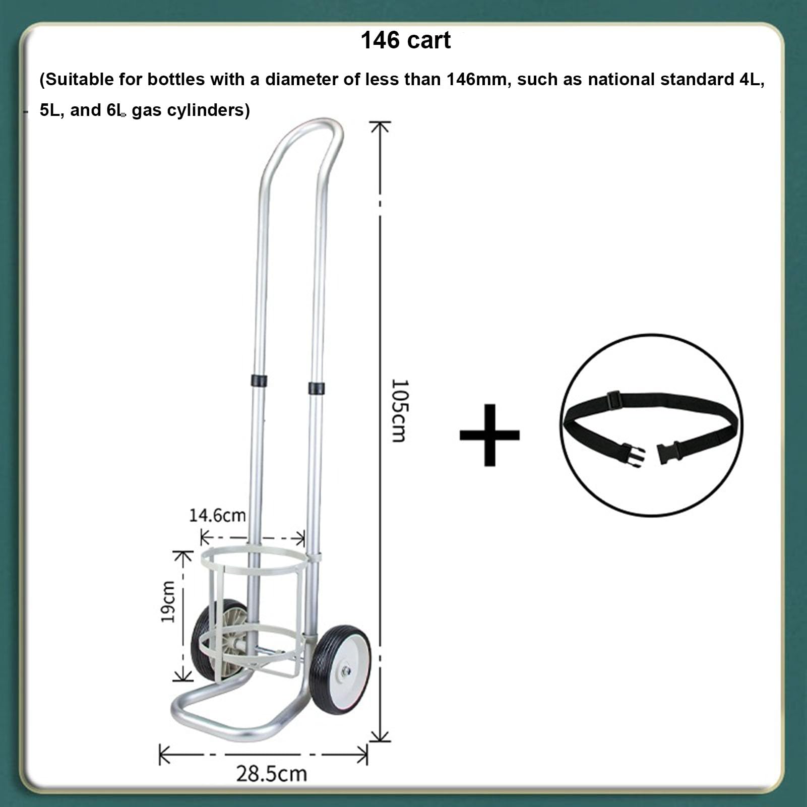 Genérico Carro portátil con Ruedas para bombona de oxígeno, Soporte metálico para una Sola bombona, Transporte de bombona de oxígeno de aleación de Aluminio Ligero con Cadenas de Seguridad, Ideal par