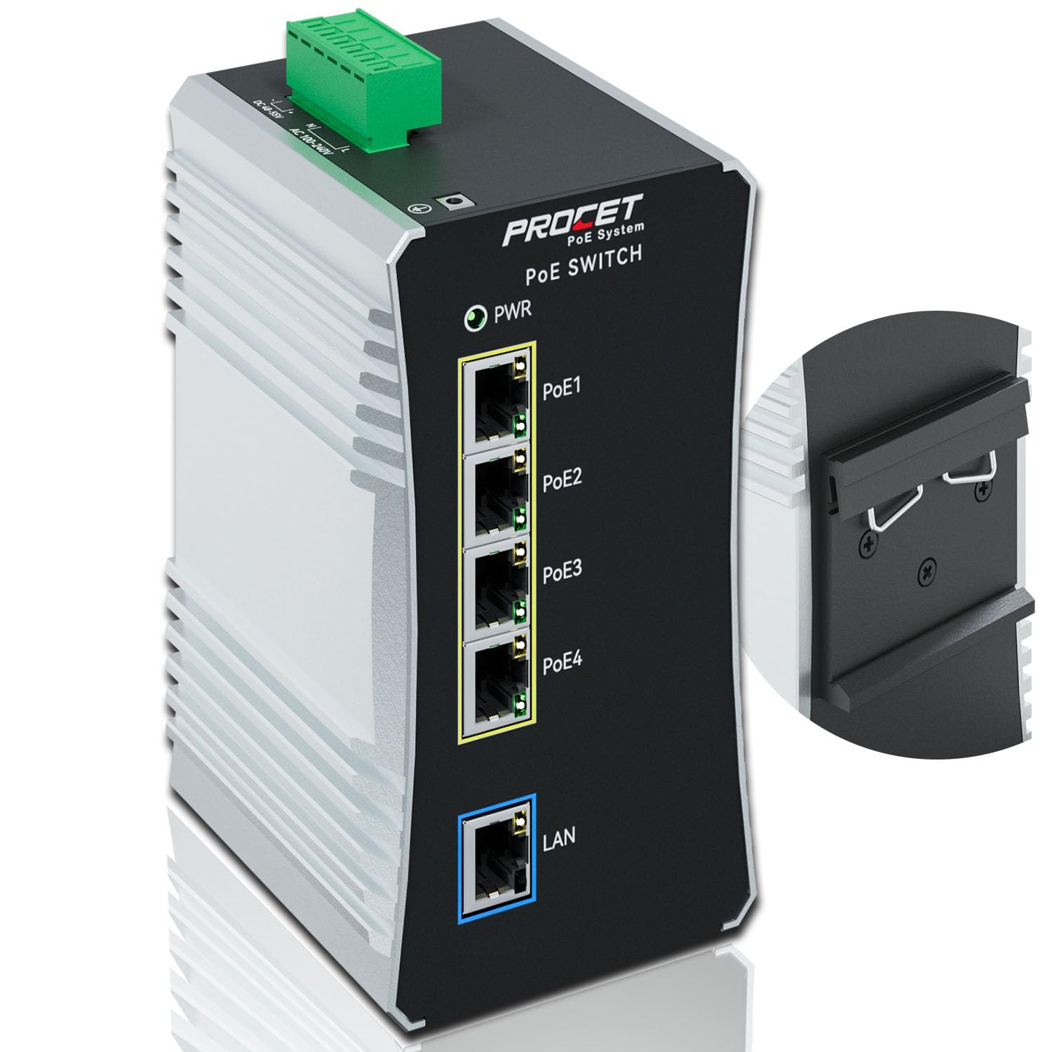 Amazon.com: Procet Gigabit PoE Switch 4-Port Din Rail, 90W/Port ...