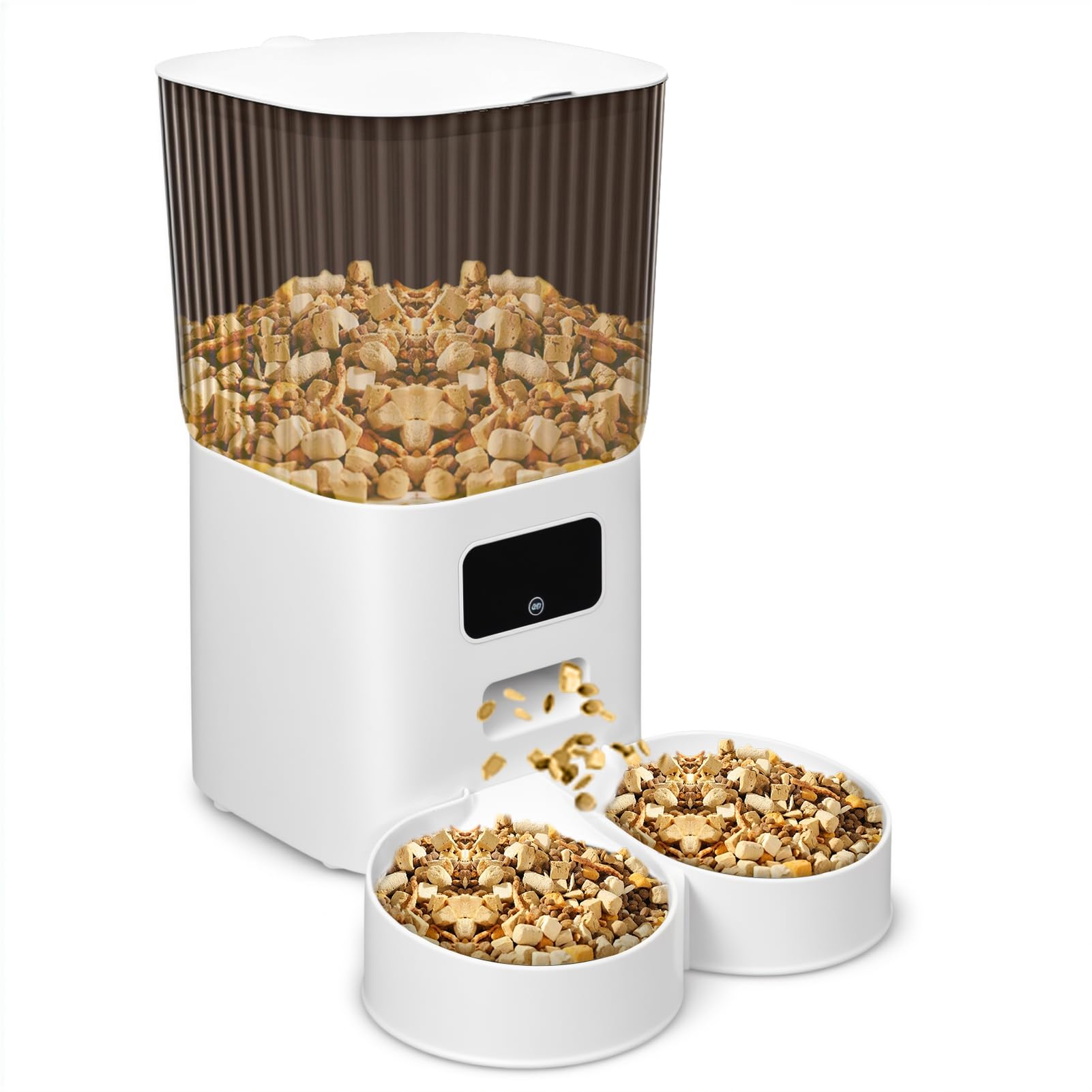 Mangiatoia automatica per gatti, mangiatoia intelligente per animali domestici abilitata al WiFi, dispenser di cibo per cani e gatti, doppia ciotola, archiviazione trasparente da 5 l, alimentazione a