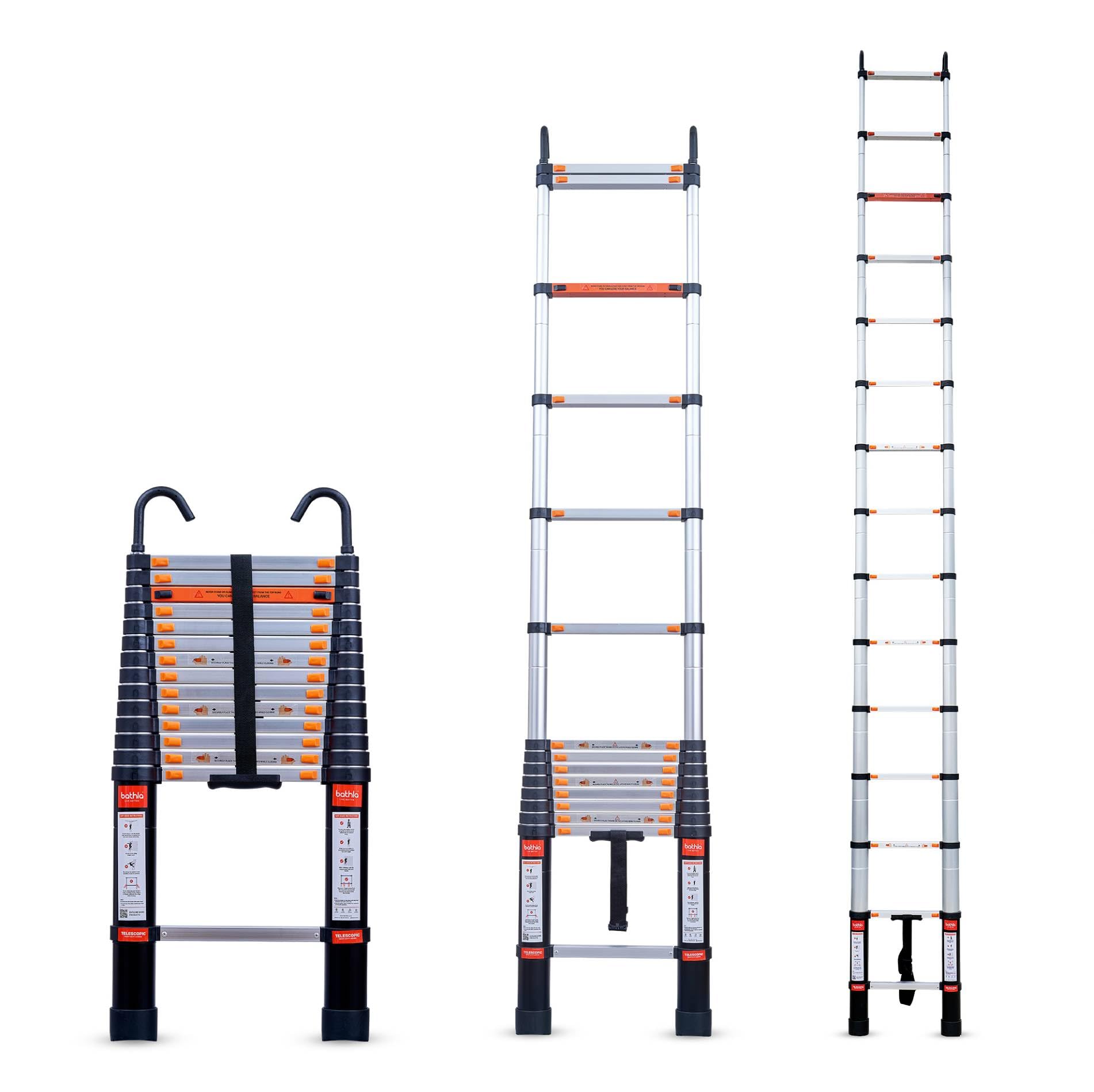 Bathla 23.6 ft Aluminium Telescopic Ladder with Safety Hooks & Triangle Stabilizers | EN131 Certified | 2-Year Manufacturer Warranty | Portable & Compact |150kg Load Capacity | Made in India (7.2 mtr) — Amazon image 12