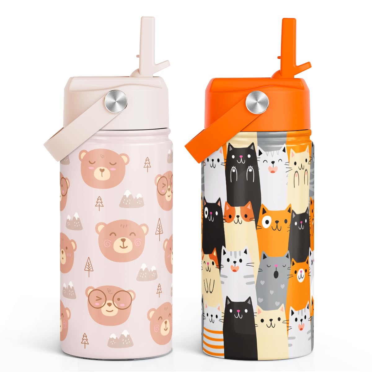 Kid Water Bottle 12oz with Straw Lid - 2-Pack Insulated Stainless Steel Water Bottles for Kids Girls Boys
