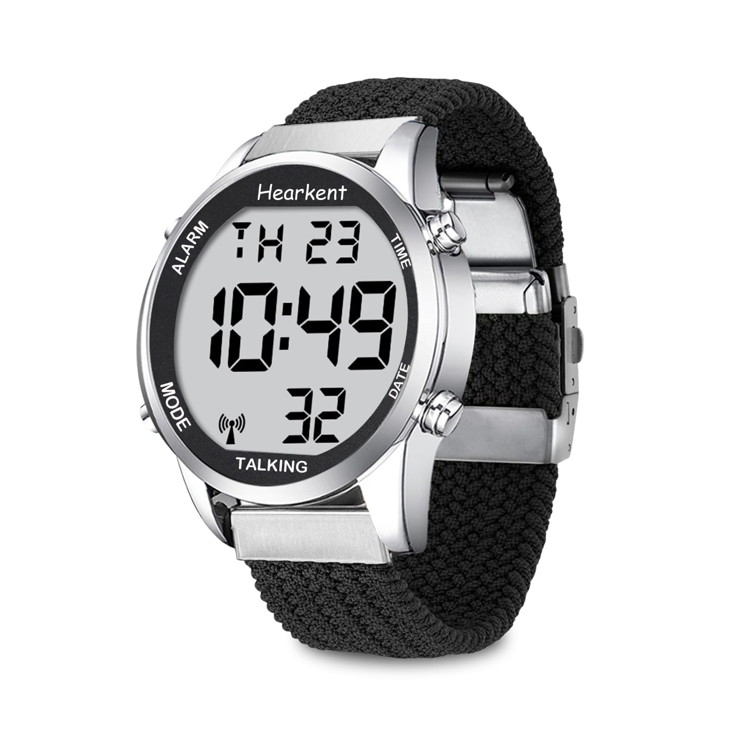 Hearkent Herren Sprechende Uhr Sehbehinderte Funkuhr-Deutscher Stimme-2306 | LCD Große Zahl Leicht zu Lesen-Seniorenuhr Armbanduhr für Senioren,Blindenuhr