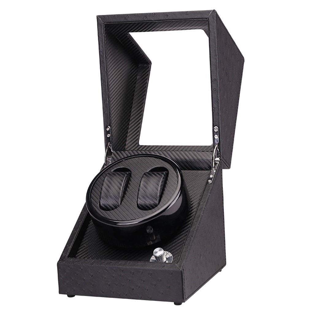 Remontoir Automatique De Luxe en Cuir Noir et Bois pour 2 Montres Prestigieuses