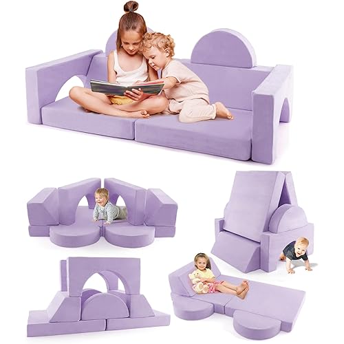 INFANS Mondular Kids Play Couch, 8PCS Toddler Sectional Sofa Building Fort for Bedroom Playroom, Imaginative Convertible Floor Cushion, Foam Set for Boys Girls