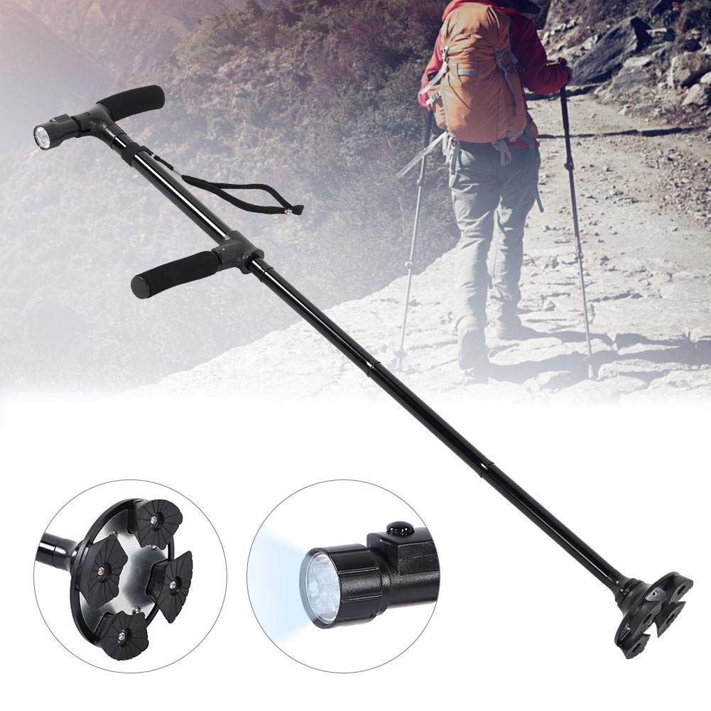 MRKU Bastón Ajustable para Caminar, bastón con luz LED y Base de 4 Puntas, bastón portátil liviano para Hombres