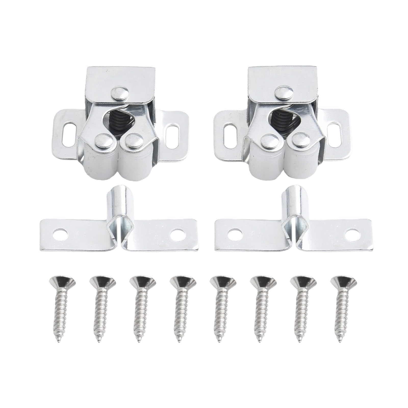 Push to Close Cabinet Door Clips 2 Pack, Double Roller Touch Beads for Wardrobe Kitchen Cupboard Doors, Soft Close Furniture Fasteners Compatible with Drawer Locks, 32x15x13.5mm, White Zinc