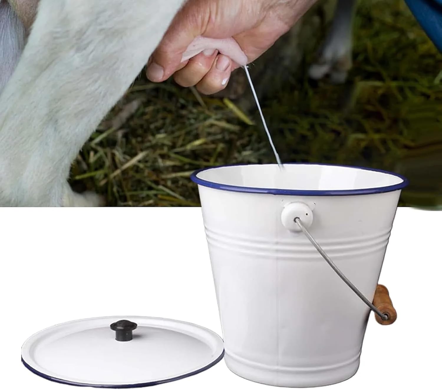 Enamel Milk & Rice Bucket with Lid – Multipurpose Metal Container for Kitchen & Outdoor(5.5L)