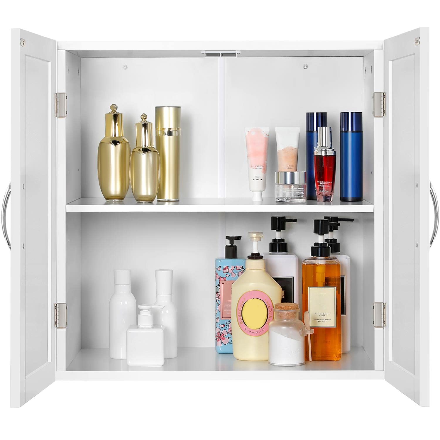 Yaheetech Armadietto Bagno Sospeso da Parete Armadio Mobiletto Bianco con 2 Ante e Ripiano Regolabile 60 x 30 x 60 cm Mobile da Cucina Camera da Letto Lavatrice