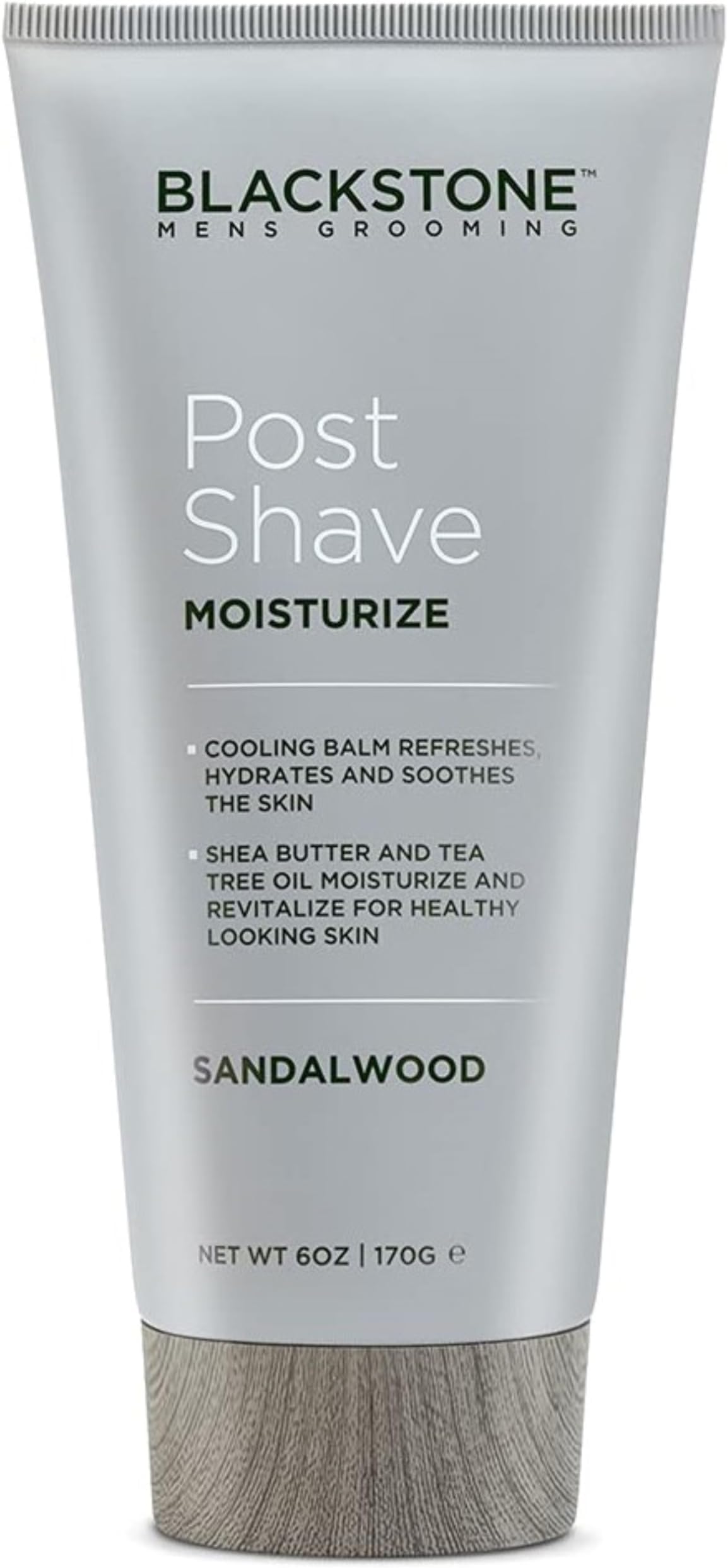 Blackstone Men's Grooming Post Shave Moisturizer with Tea Tree Oil, Shea Butter, Vitamin E, & Aloe | Soothing Cooling Balm | & Paraben Free | Sandalwood (6 oz)