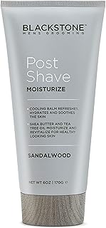 Men's Grooming Post Shave Moisturizer with Tea Tree Oil, Shea Butter, Vitamin E, & Aloe | Soothing Cooling Balm | Cruelty & Paraben Free | Made in USA | Sandalwood (6 oz)