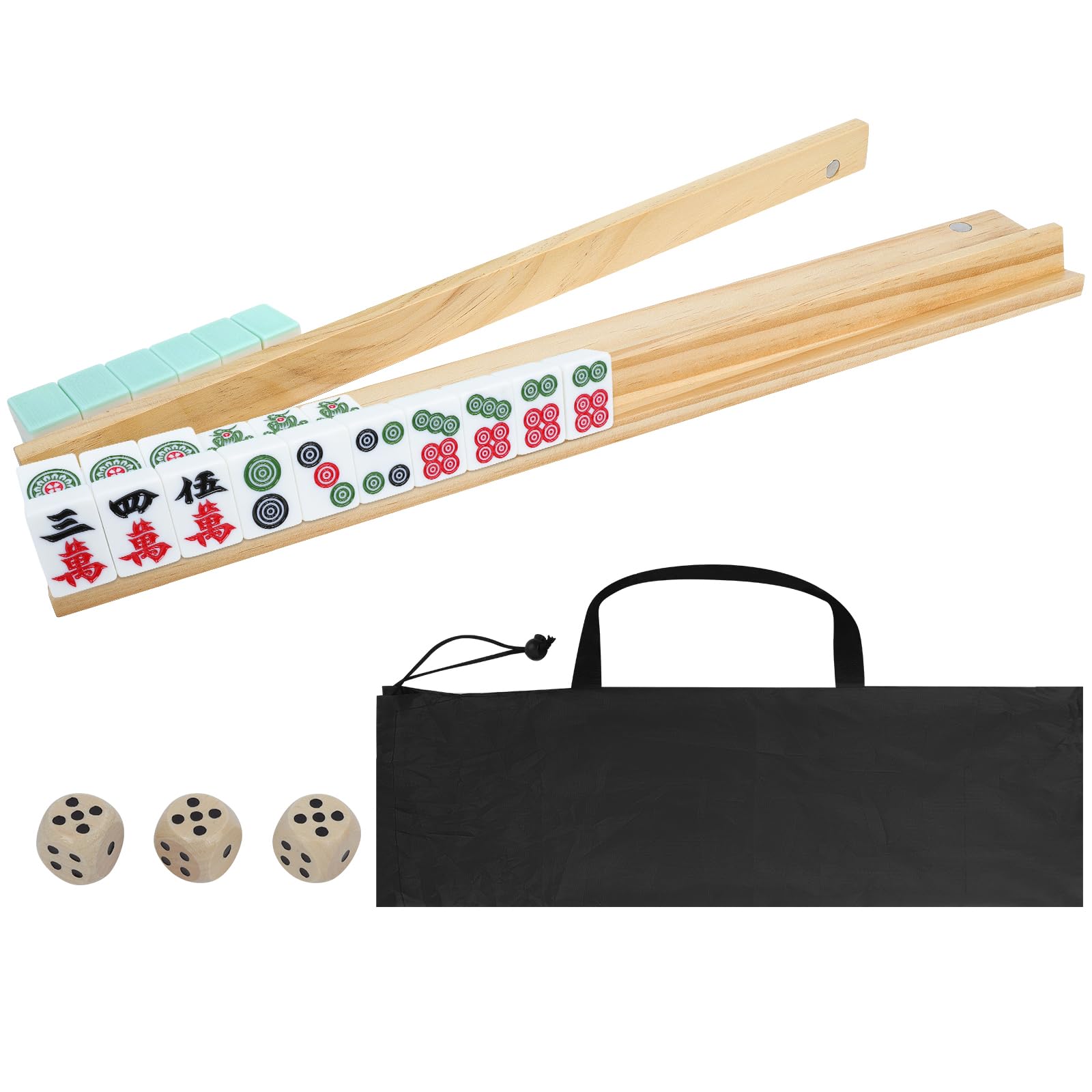Mahjong Racks with Pushers Set of 4, All-in-One Tile Wooden Mahjong Racks 4 Strong Magnetism Attached Pushers, Dice & Storage Bags for American Mahjong Tile (Wood)-picture-19