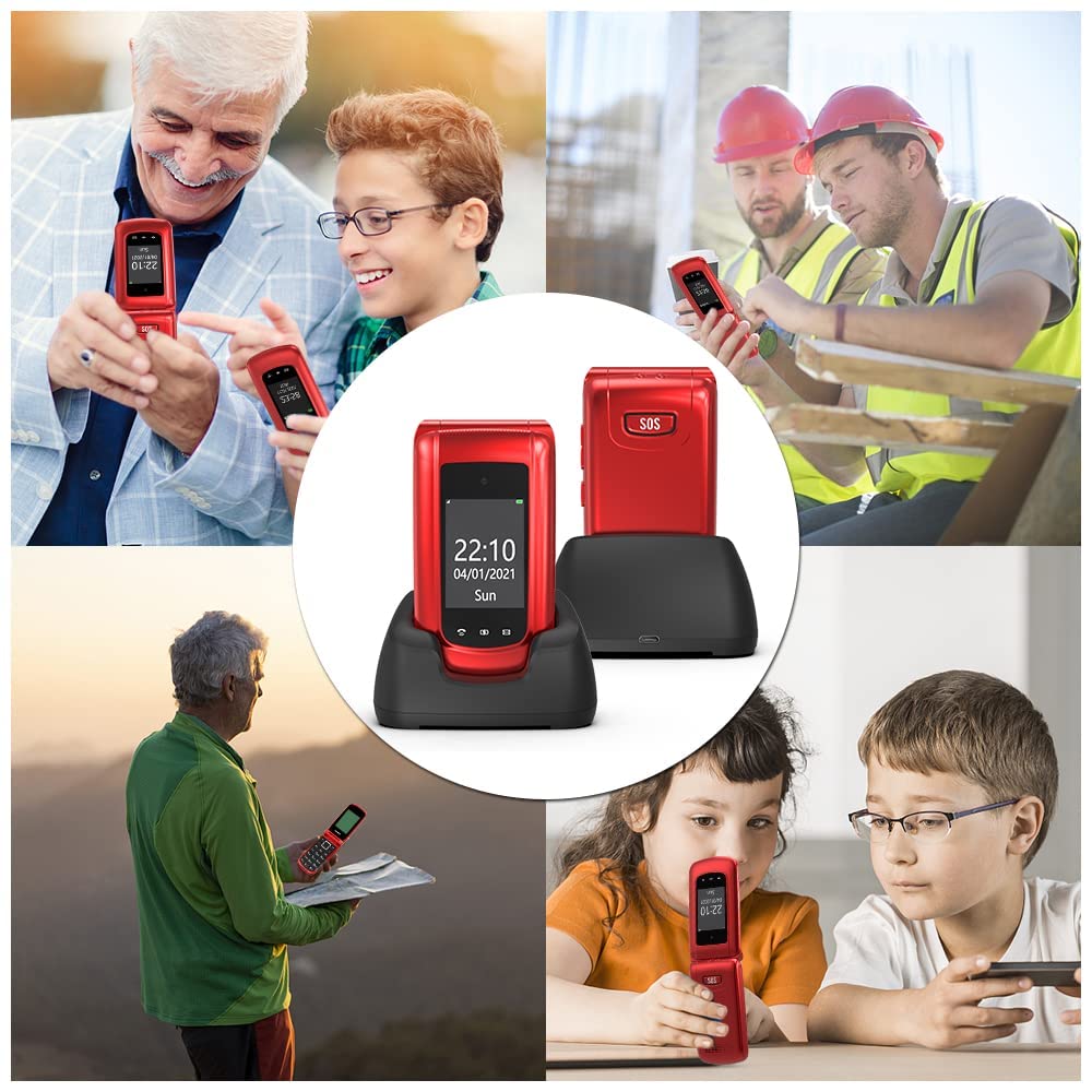 CHAKEYAKE Telefono Cellulare per Anziani, Flip Cellulare con Tasti Grandi, SOS, Display 2.4" +1.77", Chiamata Rapida, Radio FM, Torcia, Base di Ricarica, 1000mAh Batteria