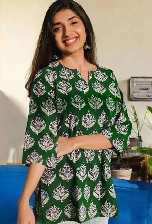 Image of Women's Short Kurti in Multicolor Rayon Cotton Blend | Ladies Ethnic Tunic | Office