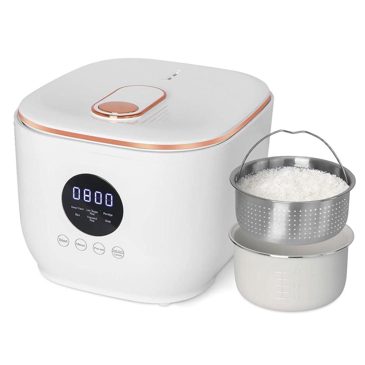 Cuideur à Riz à Faible teneur en Sucre, cuiseur à Riz Portable 3L, 5 Modes de Cuisson, Rendez-Vous Intelligent 24h / 24, glaçure en céramique antiadhésive, cuiseur à Riz électrique Amovible