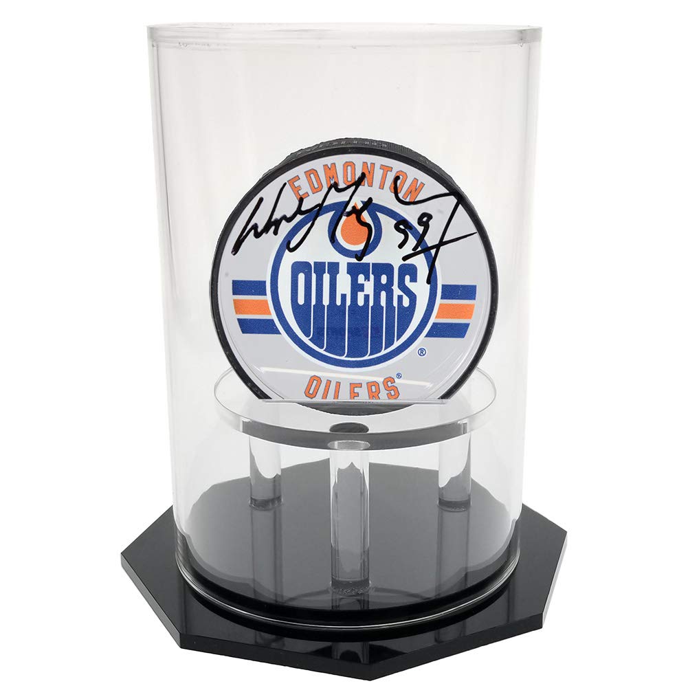 OnDisplay Deluxe UV-Protected Hockey Puck Display Case - Round Black Base