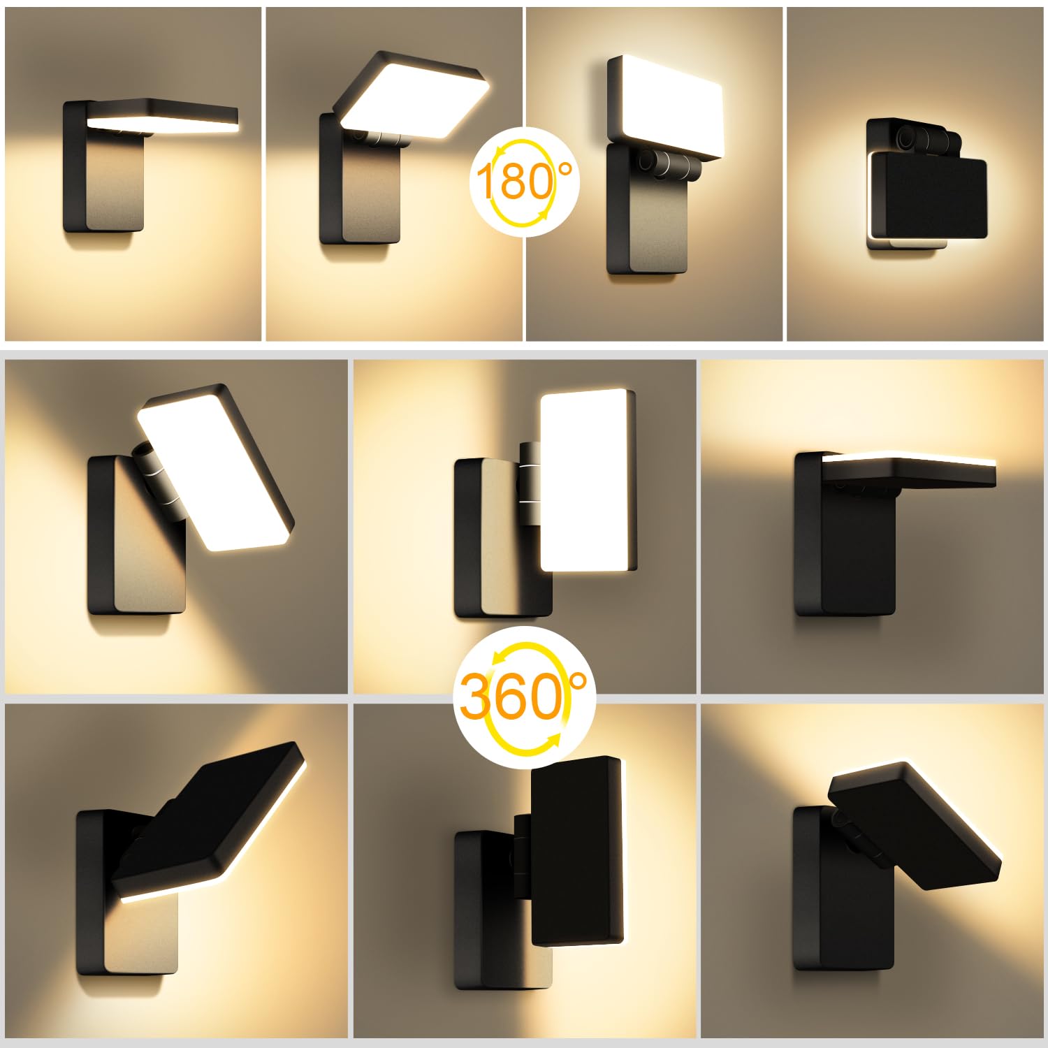 ledmo 60W Applique Da Parete Interno/Esterno 5000 Lumen Faretto LED Da Esterno Con Pannello LED Rotante a 360° 3000K Lampade da Parete Moderno Impermeabile IP65 per Ingresso Terrazza Corridoio