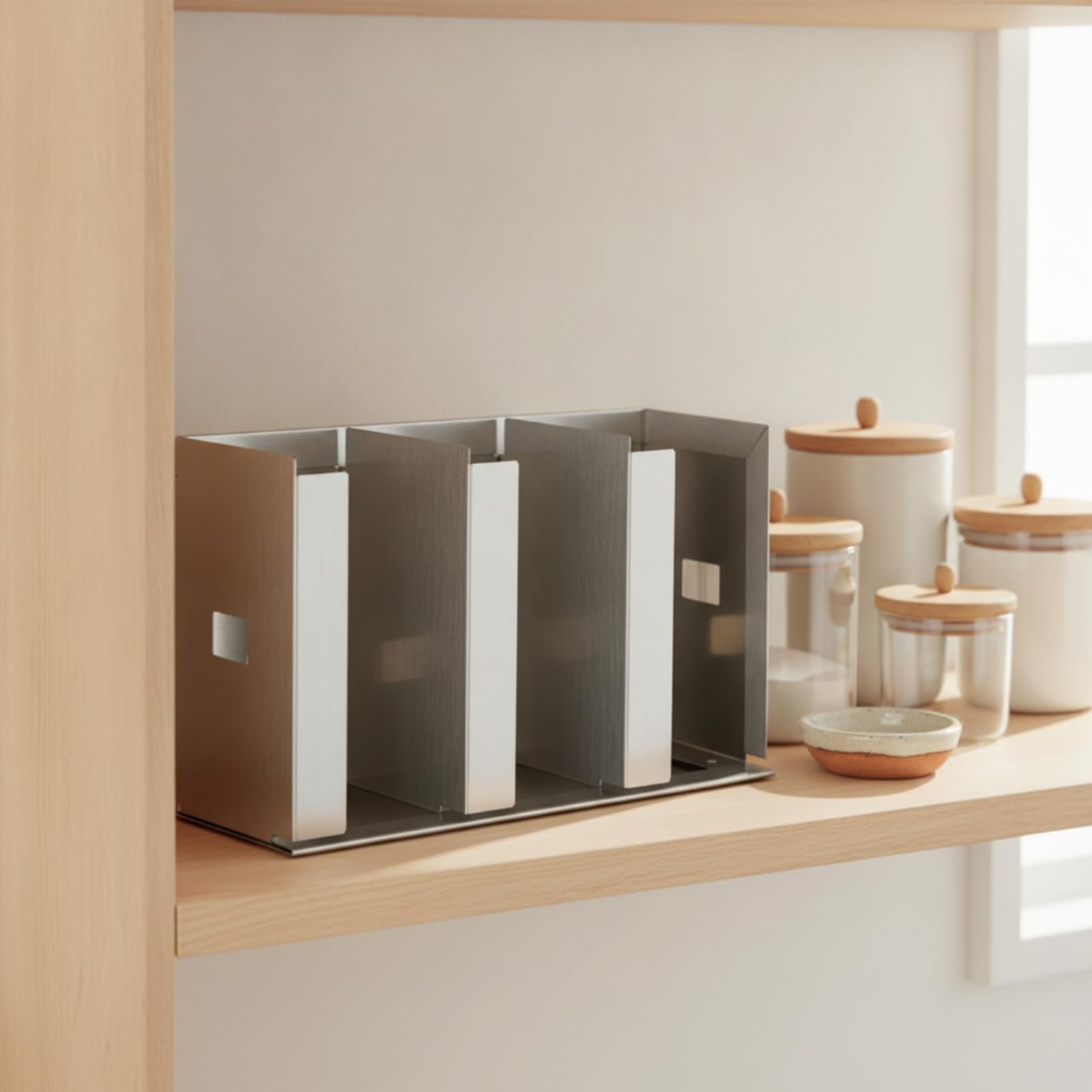 Qianly Porta Coperchi in Acciaio Inox Regolabile Porta Coperchi con Scomparto Salvaspazio Portacoperchi per Operatori di Bar, Ristoratori, Bar, Credenza, 4 Scomparti 50cm