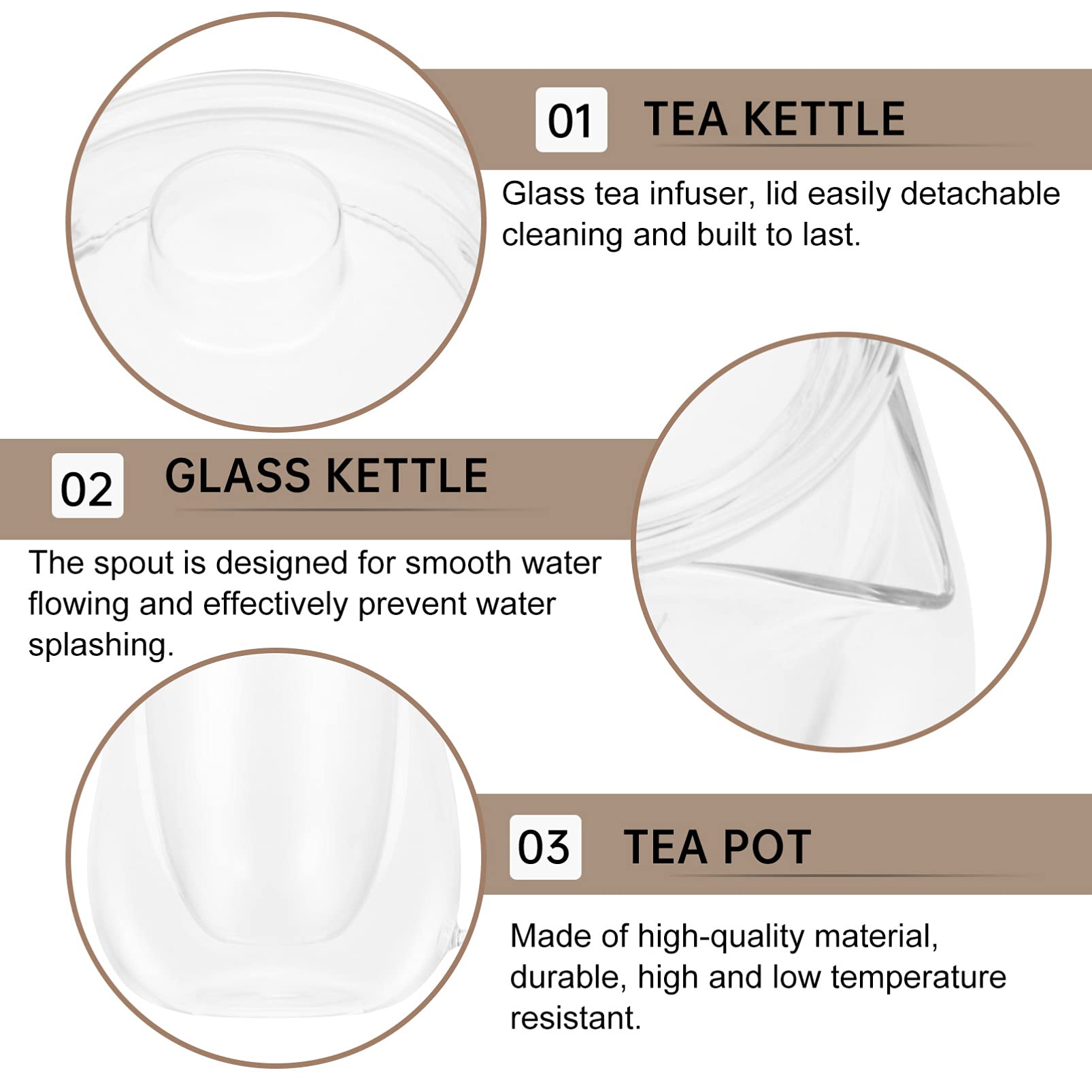 Tetera De Vidrio Resistente Al Calor Hogar Tetera Práctica Transparente Para Preparar Té o Infusión De Vidrio Para Uso Diario