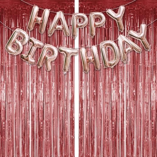 Black Gold Birthday Decorations, 2PCS Tinsel Foil Curtains Door Streamers Party Backdrop Background, BlackGold Happy Birthday Banner Bunting with Foil Fringe Curtain for Birthday Party Decorations