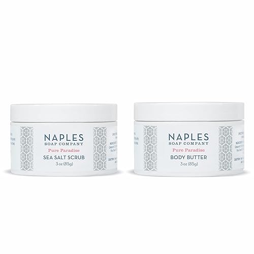 Naples Soap Company - Paquete combinado de exfoliante y mantequilla corporal con sal marina - Juego de regalo natural para el cuidado de la piel