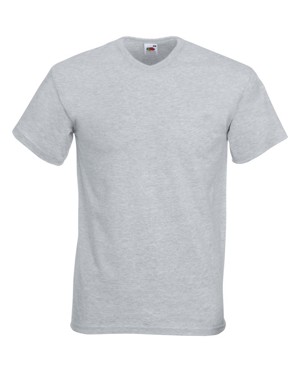FRUIT OF THE LOOM VALUEWEIGHT V-NECK T-SHIRT (L 41"-43", Heather Grey)