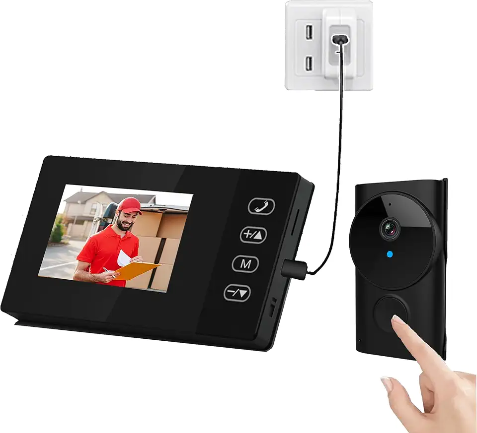 Vídeo Porteiro com Monofone, Vídeo Interfone IP44 à prova de água, tela IPS de 4.3 polegadas, áudio bidireccional, visão noturna, não é necessário WiFi